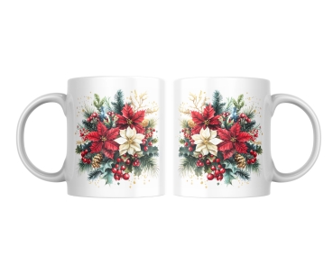Preview: Personalisierte Weihnachtstasse mit festlichem Blumenmotiv Preview: Weihnachtstassen-Set mit festlichem Design aus Stechpalme, Weihnachtsstern und winterlichen Zweigen, ideal für die Weihnachtszeit. Perfekt für heiße Getränke und als dekoratives Geschenk.